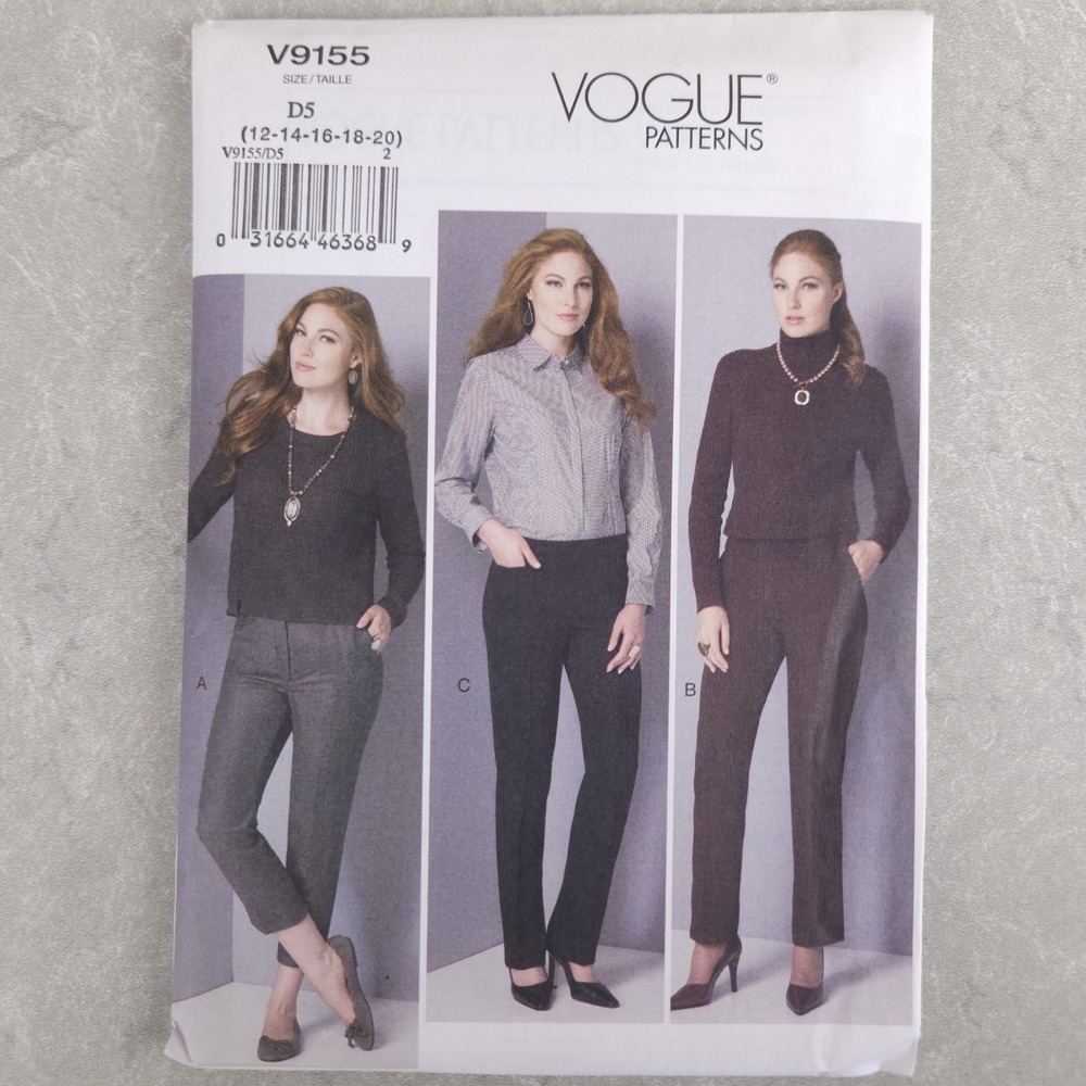Vogue V9155 Misses Petite Tapered Pants Sewing Pattern Office Capsule Sz 12–20